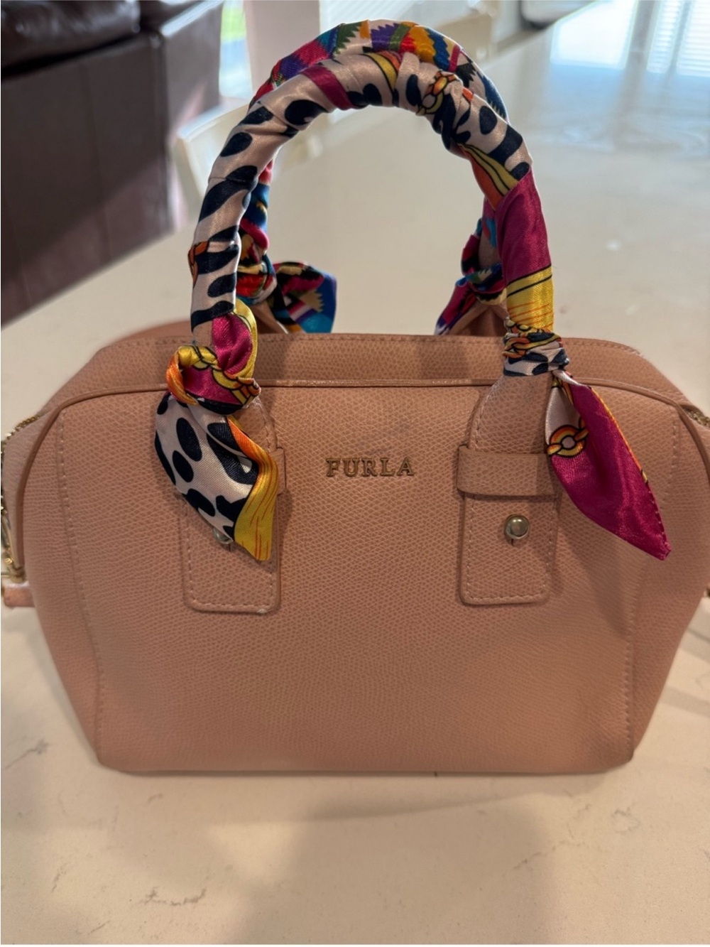 ✨Sale✨ Furla Blush Pink Dome Satchel with Printed Scarf-Wrapped Handles